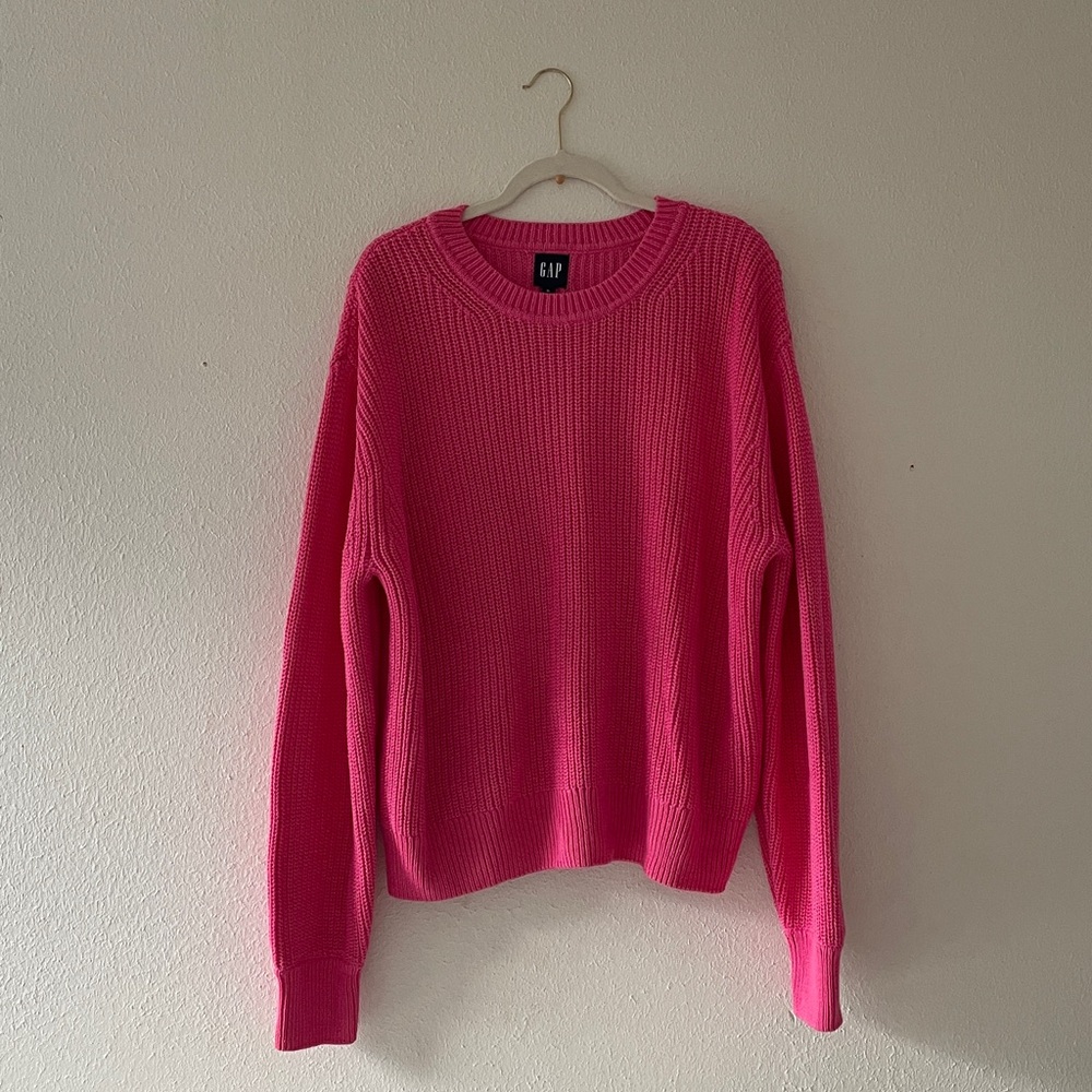 GAP Crewneck Sweater Oversized Chunky Ribbed Coastal Grandma Pink